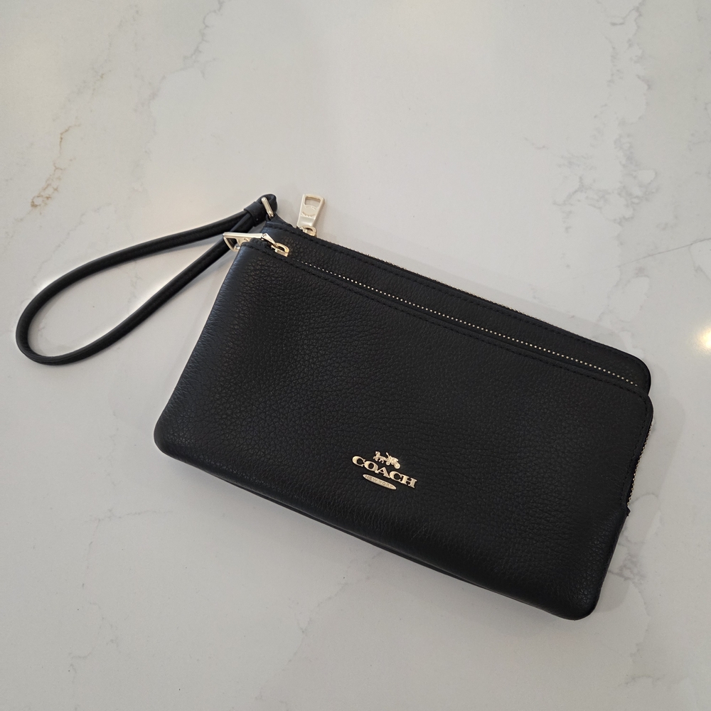 Coach Black Wristlet with Gold Accents